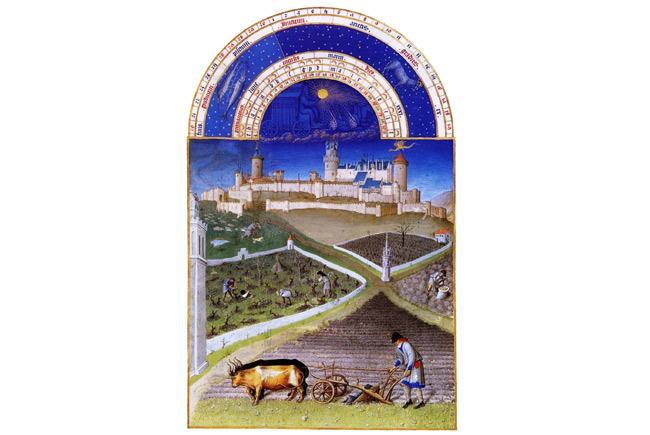 March illustration from the book "Très riches heures" by the Duke of Berry (1413-1416)