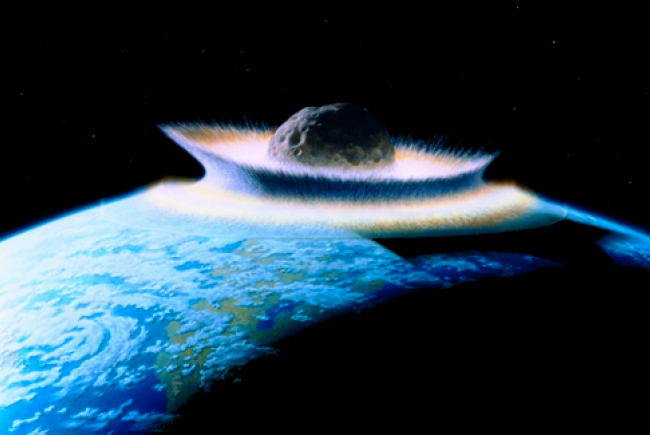 La collision d'un planétoïde avec la Terre.