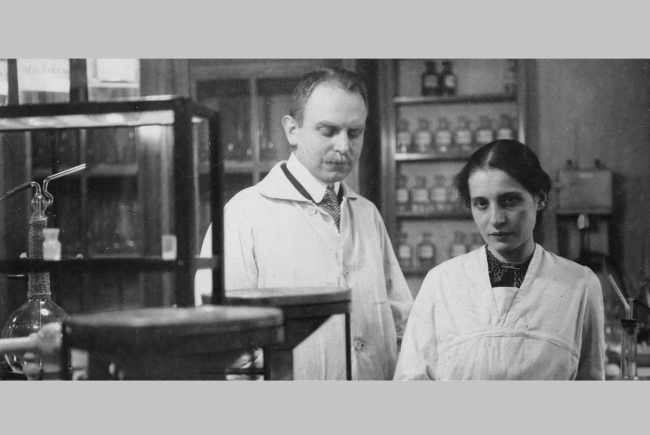 Otto Hahn and Lise Meitner in their laboratory at the Institute of Chemistry directed by Emil Fisher in Berlin in 1912.