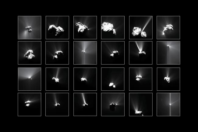 Mosaïque de jets cométaires de la comète Tchouri prise entre juillet et septembre 2015.