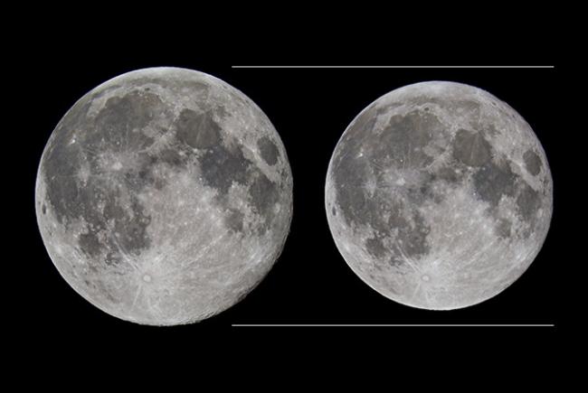 The size difference between a perigeean full moon and a full moon at apogee