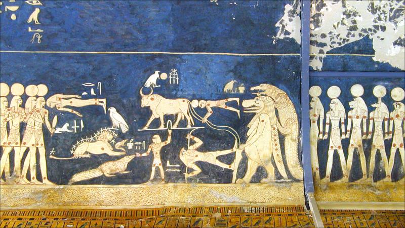Représentation du ciel étoilé en Égypte ancienne. Plafond astronomique de la tombe (KV17) du pharaon Sethi 1er (1294 – 1279 av. J.-C.).