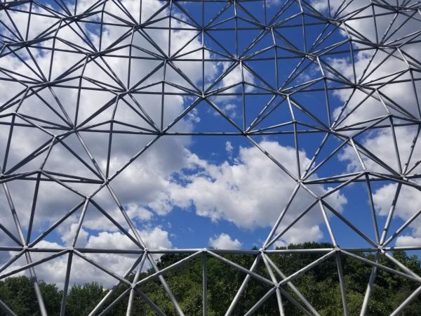 One of my favorite views of Richard Buckminster Fuller’s geodesic dome. It shows the opening that was planned for the Minirail in the United States Pavilion (Expo 67). To me, it’s a symbol of openness to the world!