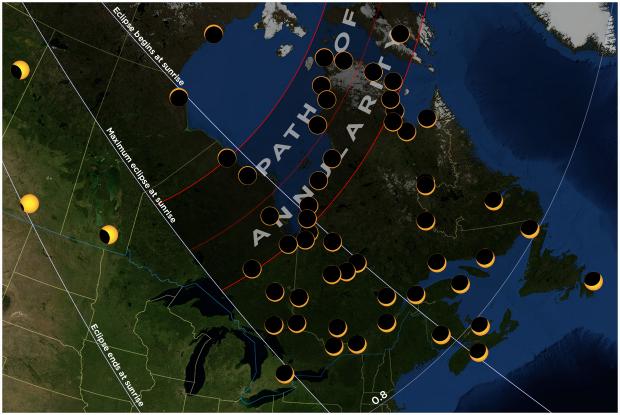 20210610 eclipse map Quebec and Eastern Canada