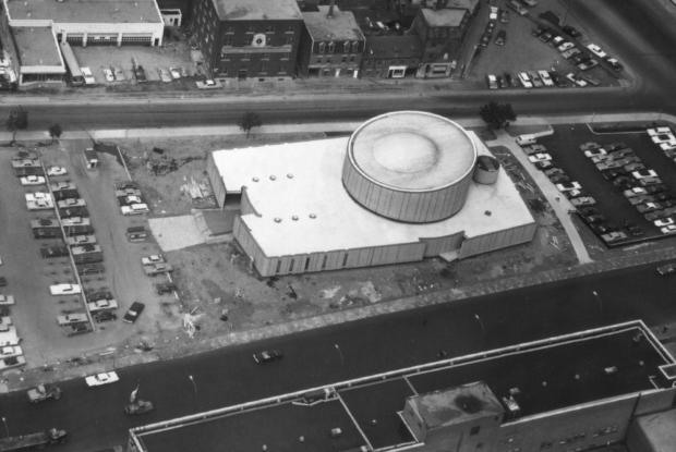 Aerial view of the Montréal Planetarium.