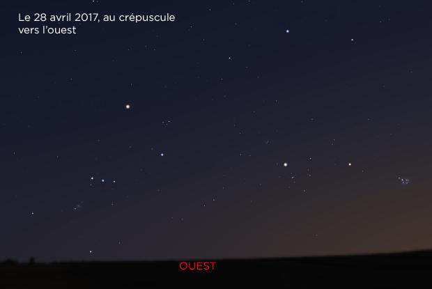 Mars près des Hyades et des Pléiades, le 28 avril 2017