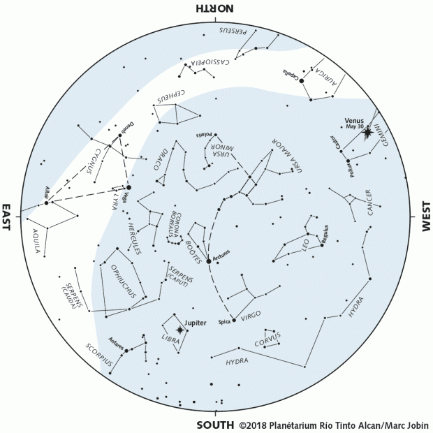 Monthly Sky map - May 2018