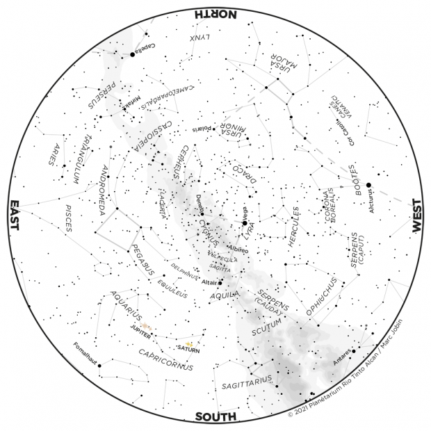 Monthly Sky map - August 2021
