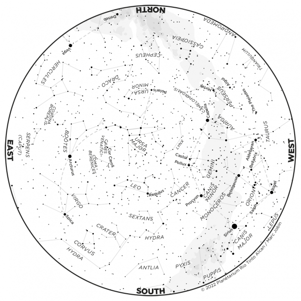 Monthly Sky map - March 2022