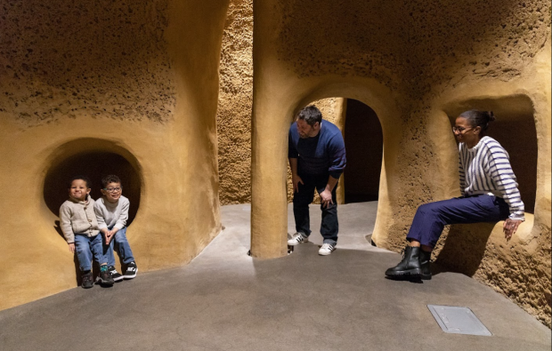 A family explores one of the alcoves of the Insectarium